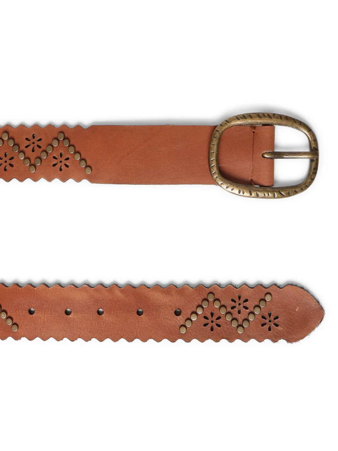 Genuimne Leather Tan Studded Belt By Art N Vintage