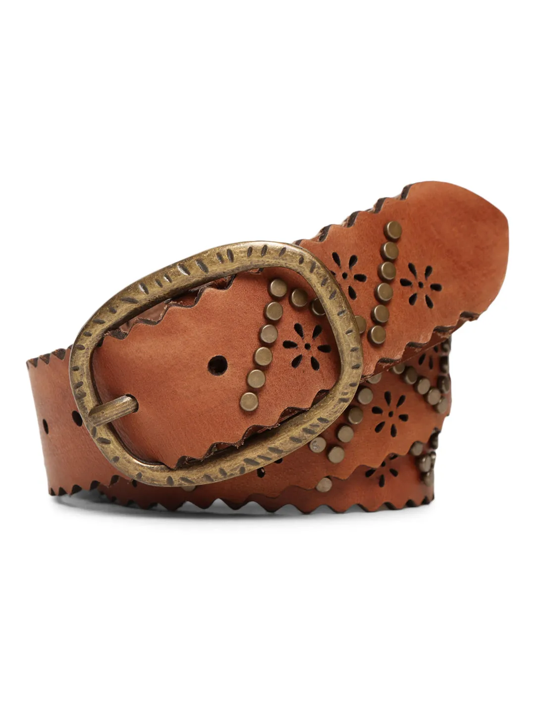 Genuimne Leather Tan Studded Belt By Art N Vintage