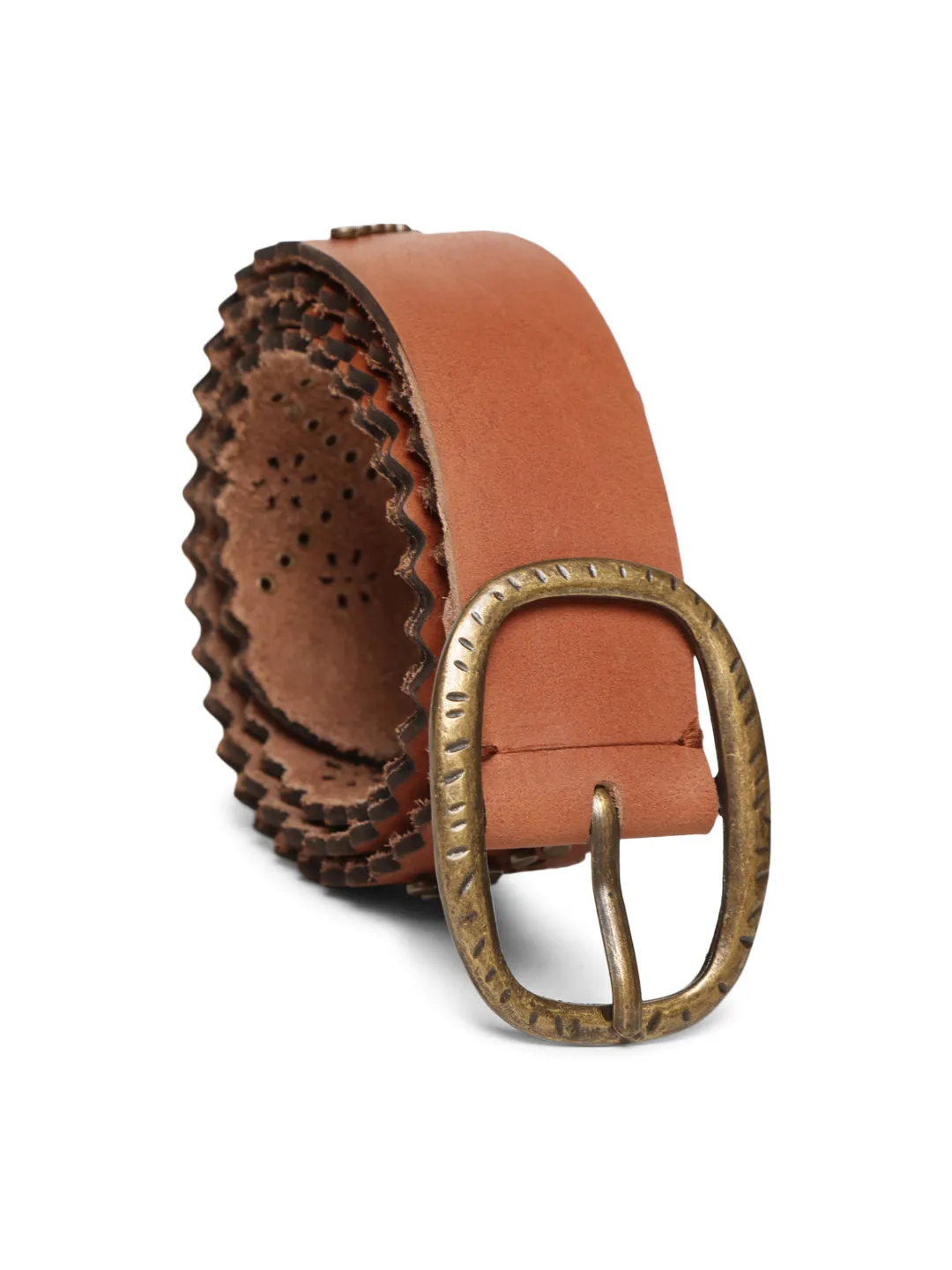 Genuimne Leather Tan Studded Belt By Art N Vintage