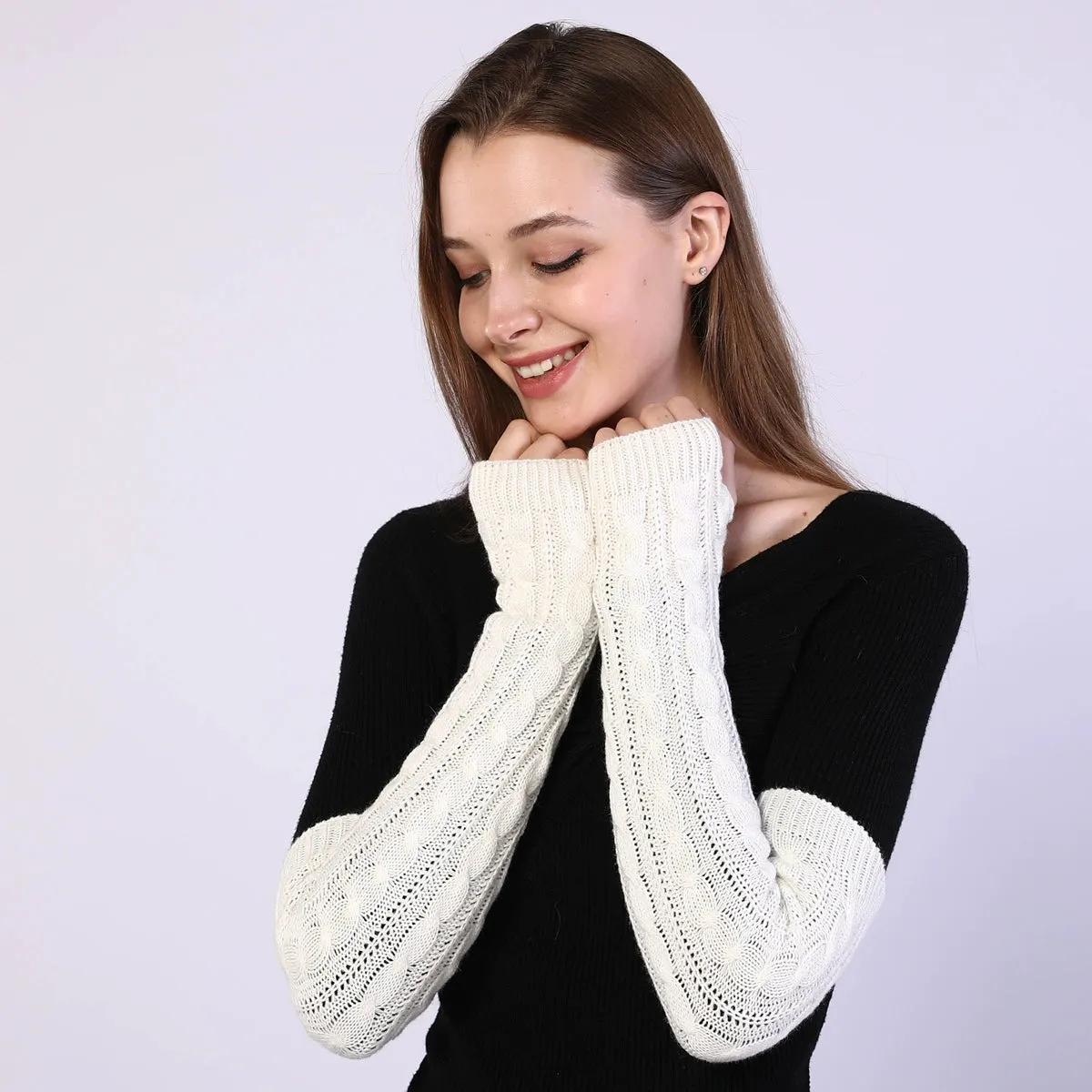 Half-Finger Woolen Gloves with Long Figure-8 Twist Knitting