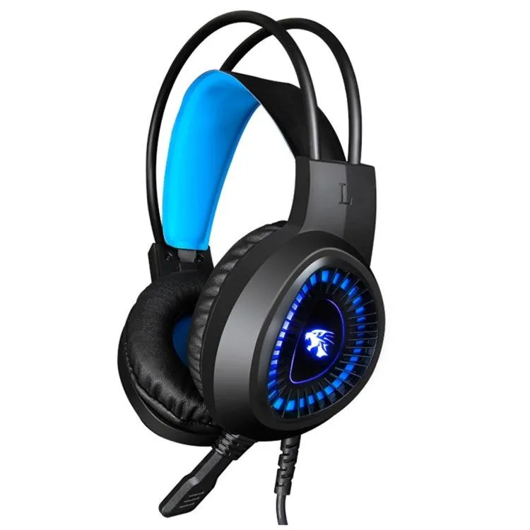 HAMTOD V1000 Pro Gaming Headset with Dual 3.5mm Connectors, Built-in Microphone & LED Lighting - 2.1m Cable Length