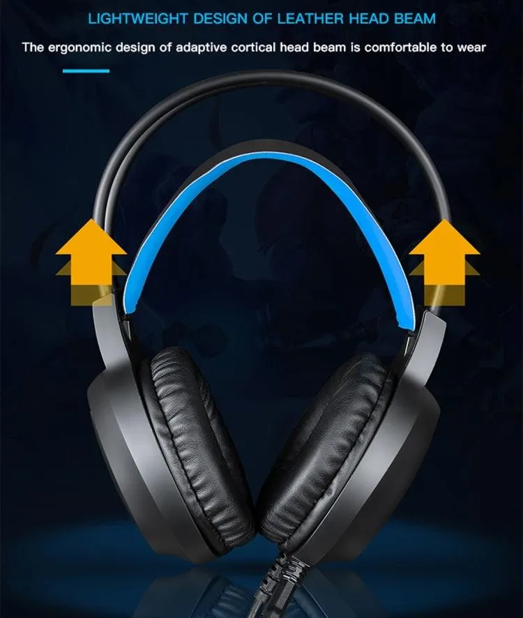 HAMTOD V1000 Pro Gaming Headset with Dual 3.5mm Connectors, Built-in Microphone & LED Lighting - 2.1m Cable Length