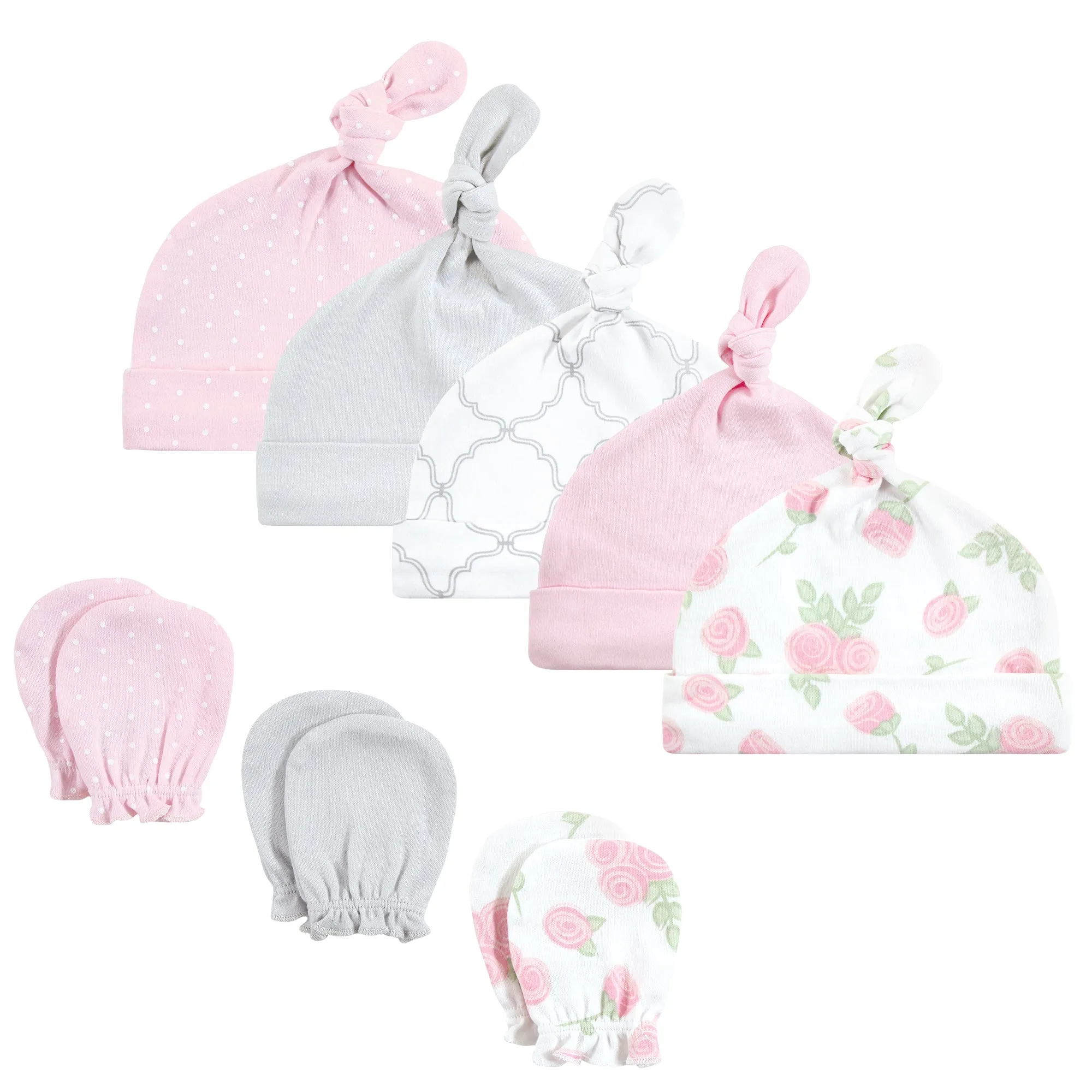 Hudson Baby Cotton Cap and Scratch Mitten Set, Rose