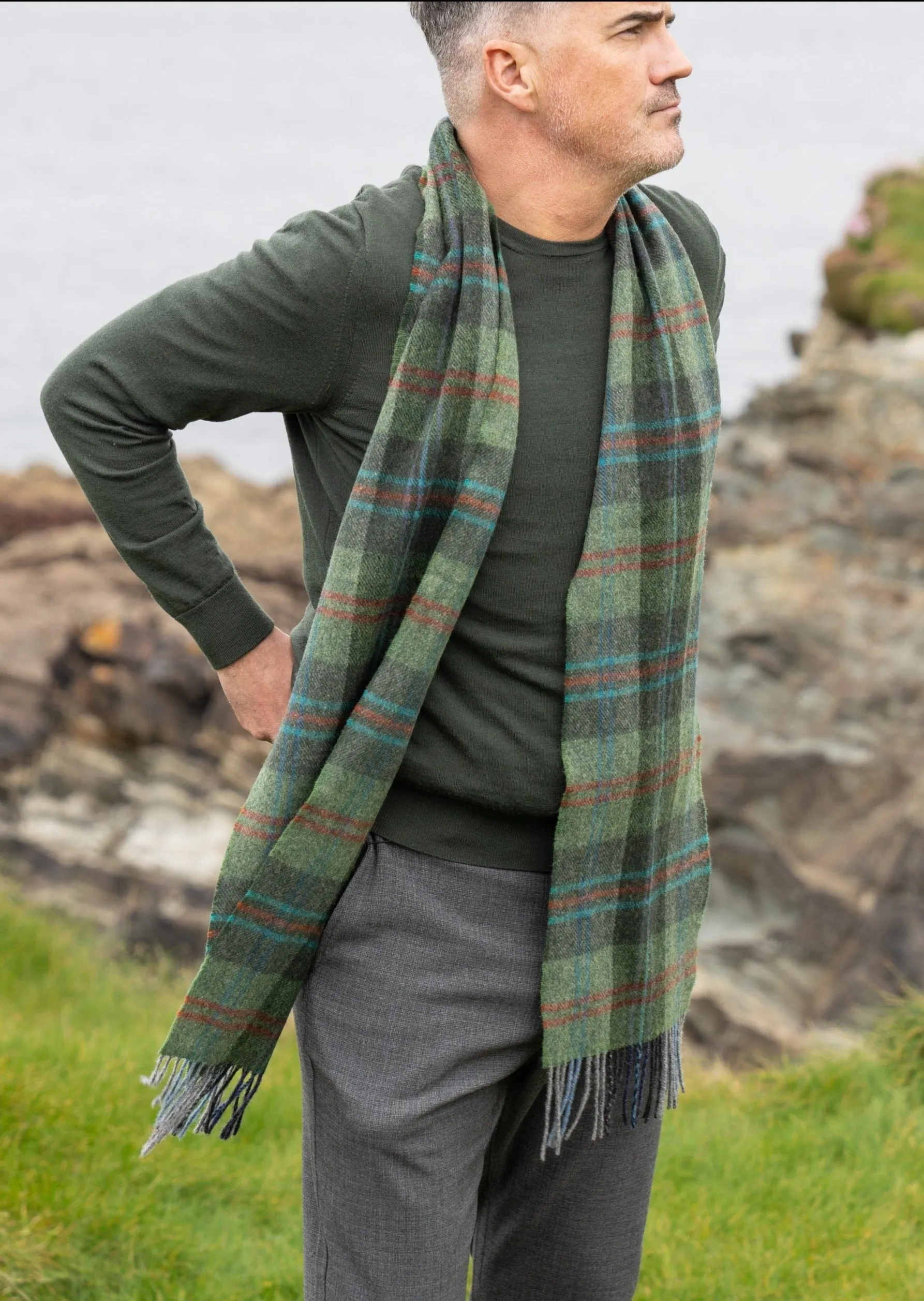 John Hanly Lambswool Scarf | Green Check