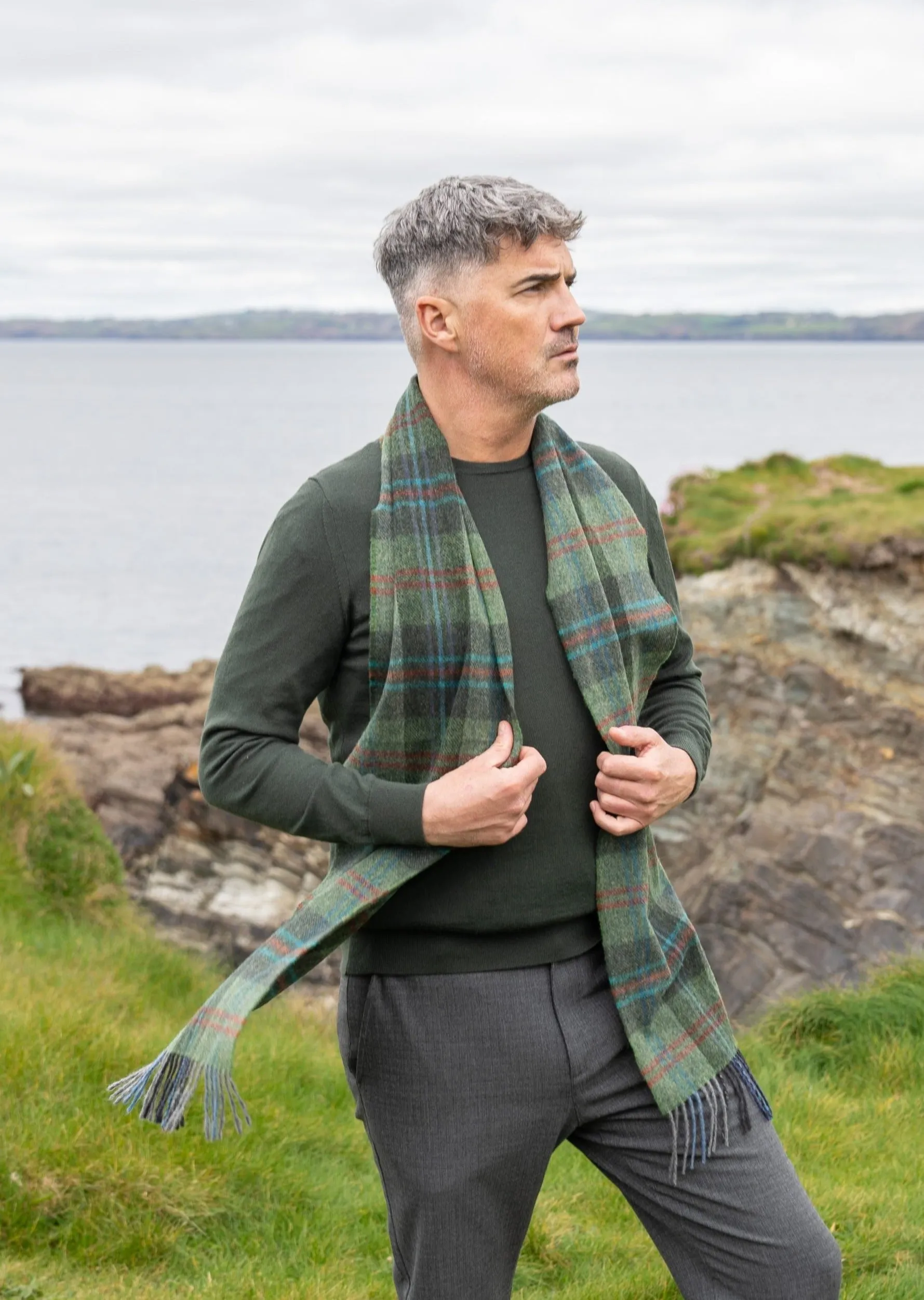 John Hanly Lambswool Scarf | Green Check