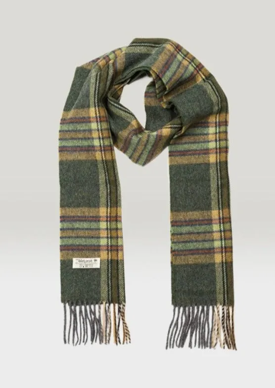 John Hanly Lambswool Scarf | Green Mint Mustard