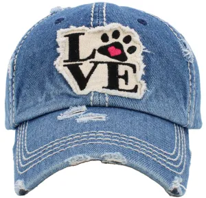 KBV1368 "Paw Love" Vintage Washed Baseball Cap