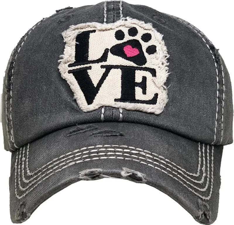 KBV1368 "Paw Love" Vintage Washed Baseball Cap