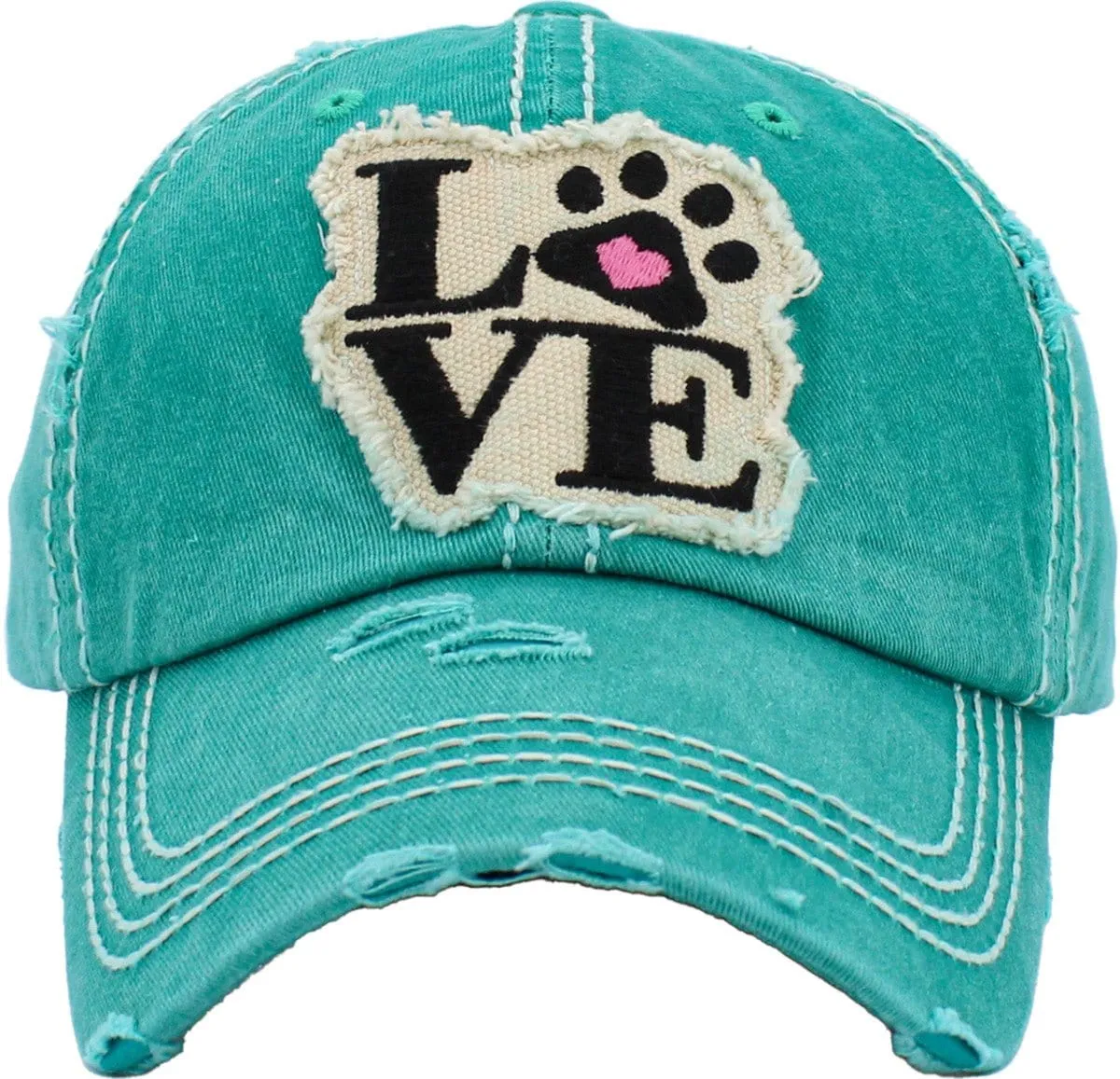 KBV1368 "Paw Love" Vintage Washed Baseball Cap