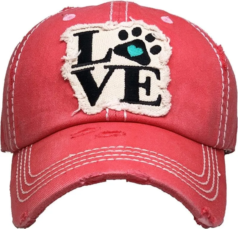 KBV1368 "Paw Love" Vintage Washed Baseball Cap