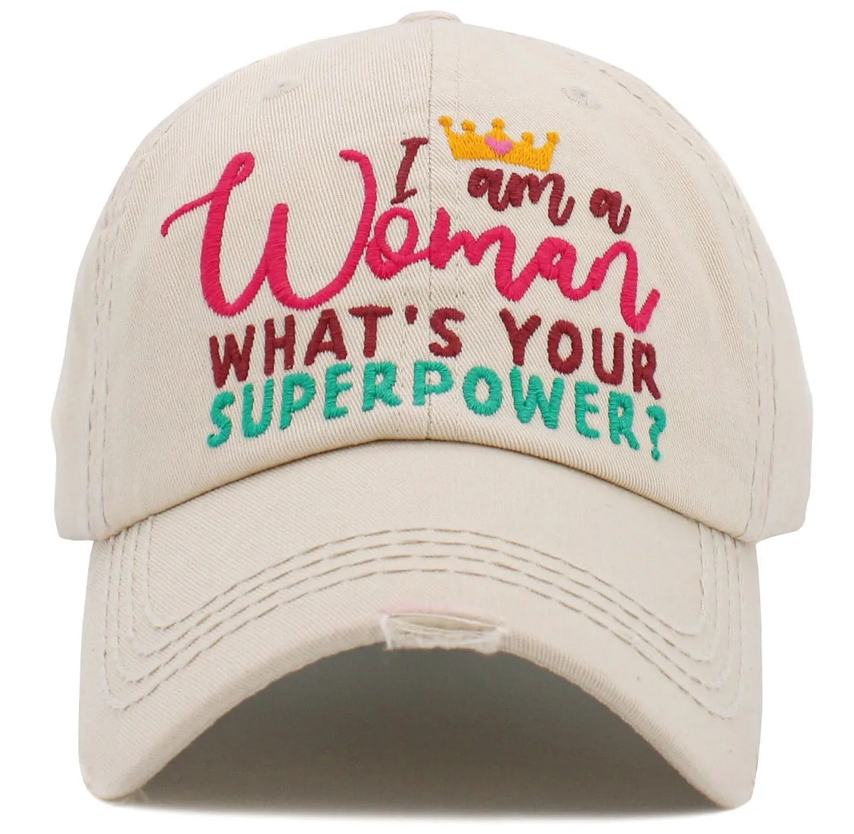 KBV1476 'I am a Women, What's Your Superpower '  Washed Vintage Ballcap