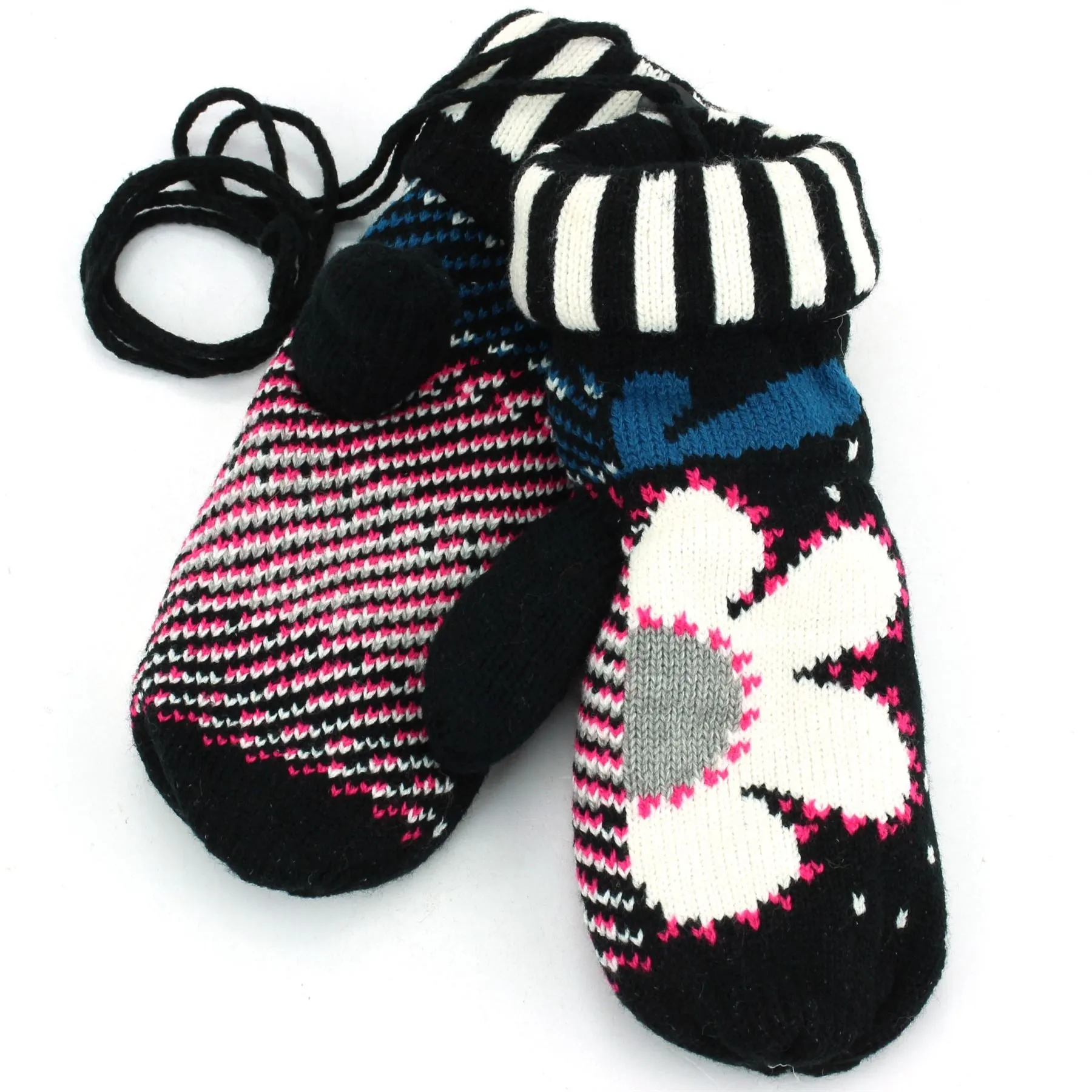 Ladies Flower Mittens - Black