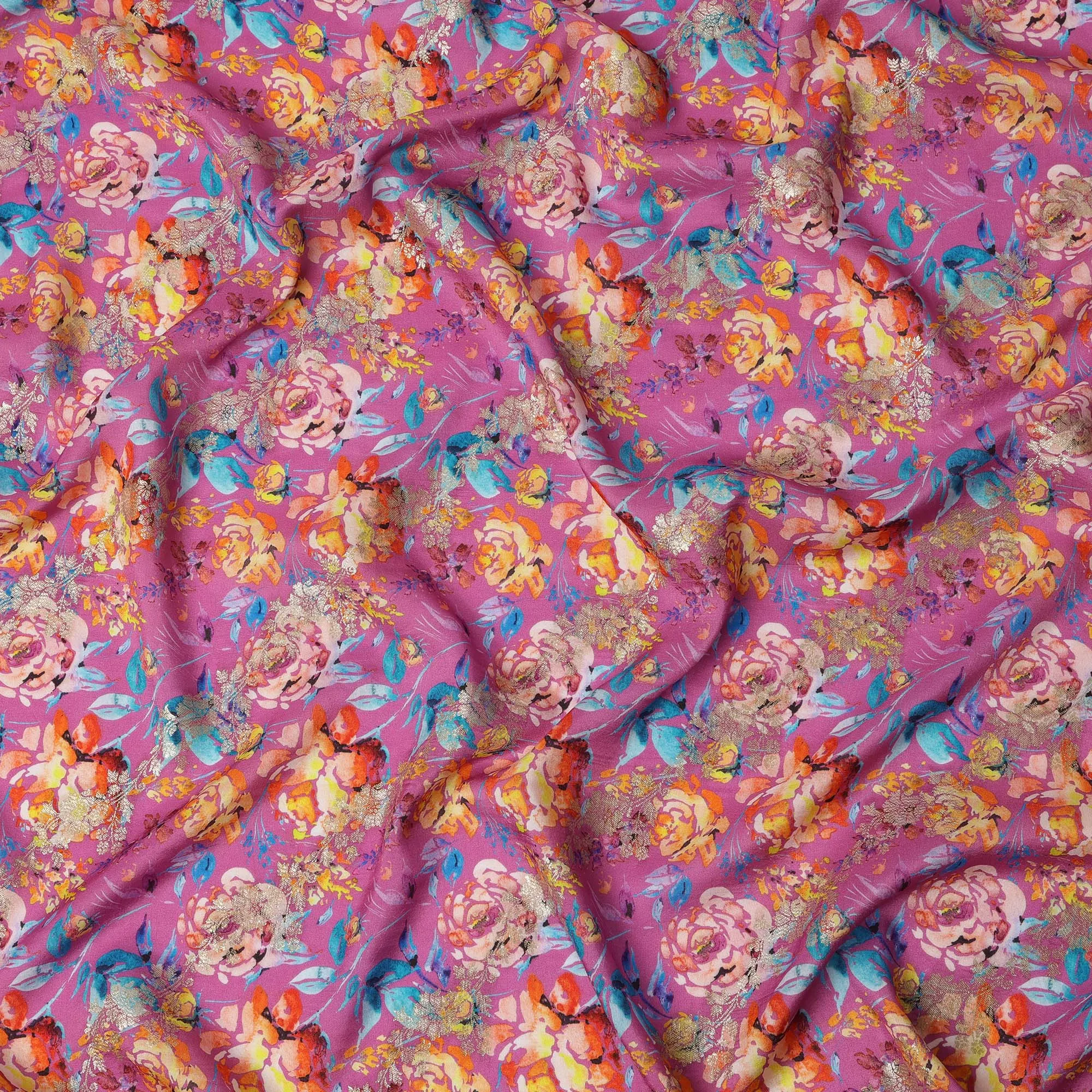 Magenta Floral Viscose Crepe Digital Print Fabric, 110 cm Wide, Made in India-D20987