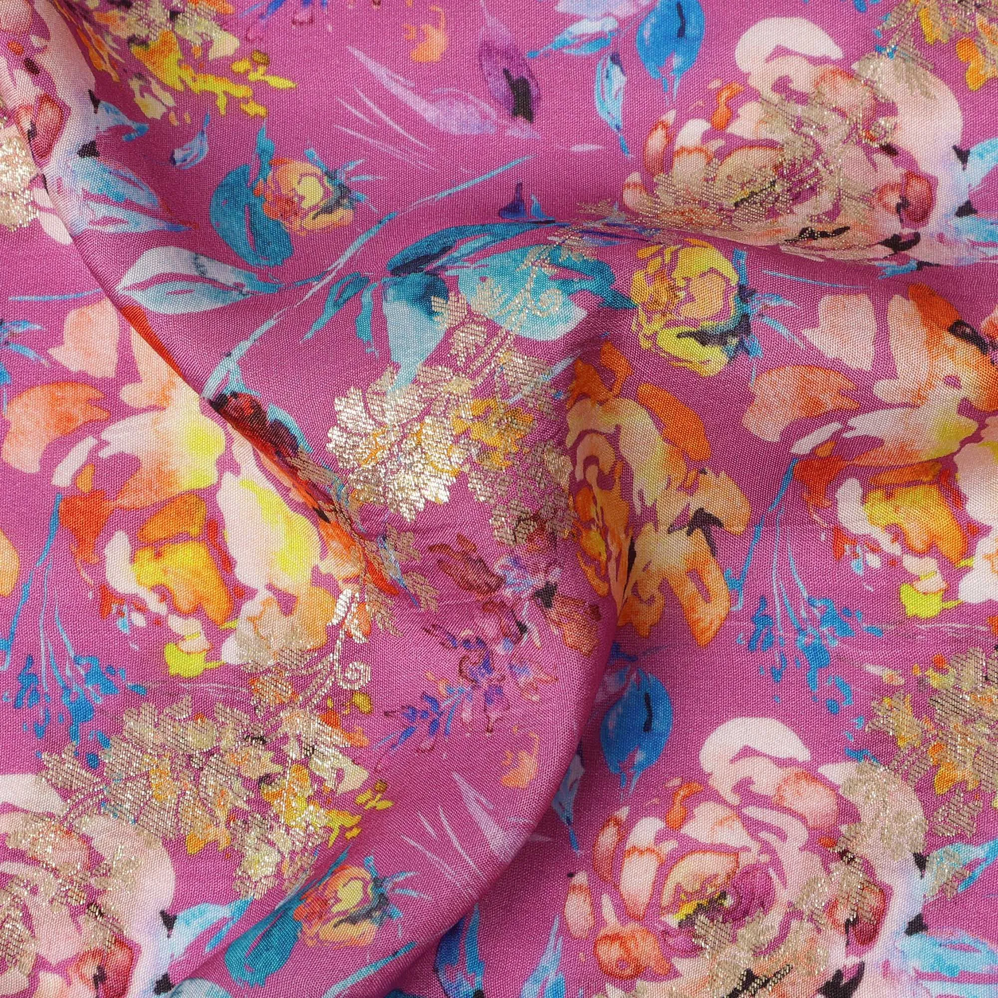 Magenta Floral Viscose Crepe Digital Print Fabric, 110 cm Wide, Made in India-D20987