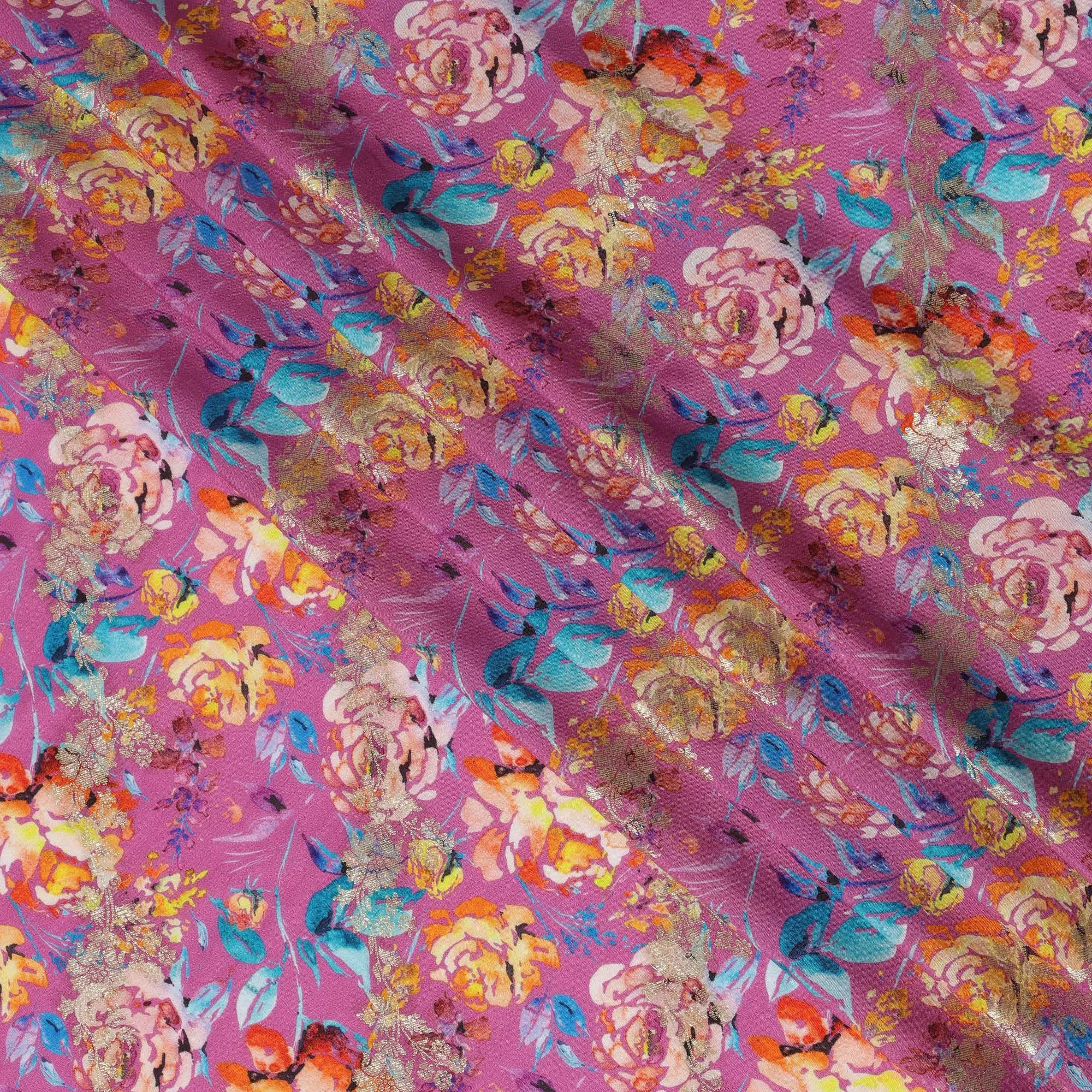 Magenta Floral Viscose Crepe Digital Print Fabric, 110 cm Wide, Made in India-D20987