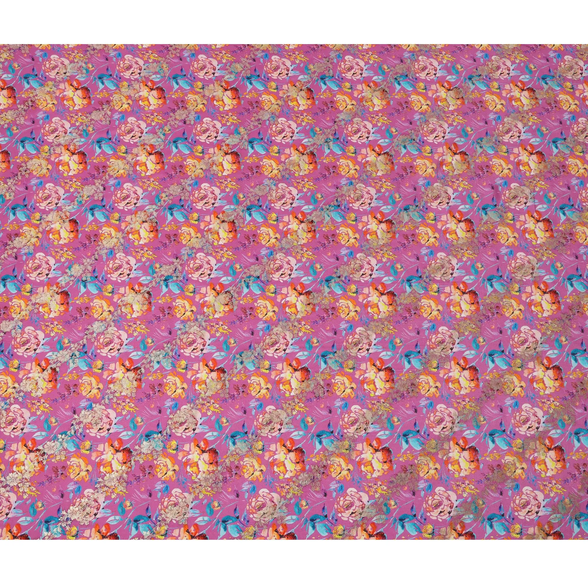 Magenta Floral Viscose Crepe Digital Print Fabric, 110 cm Wide, Made in India-D20987