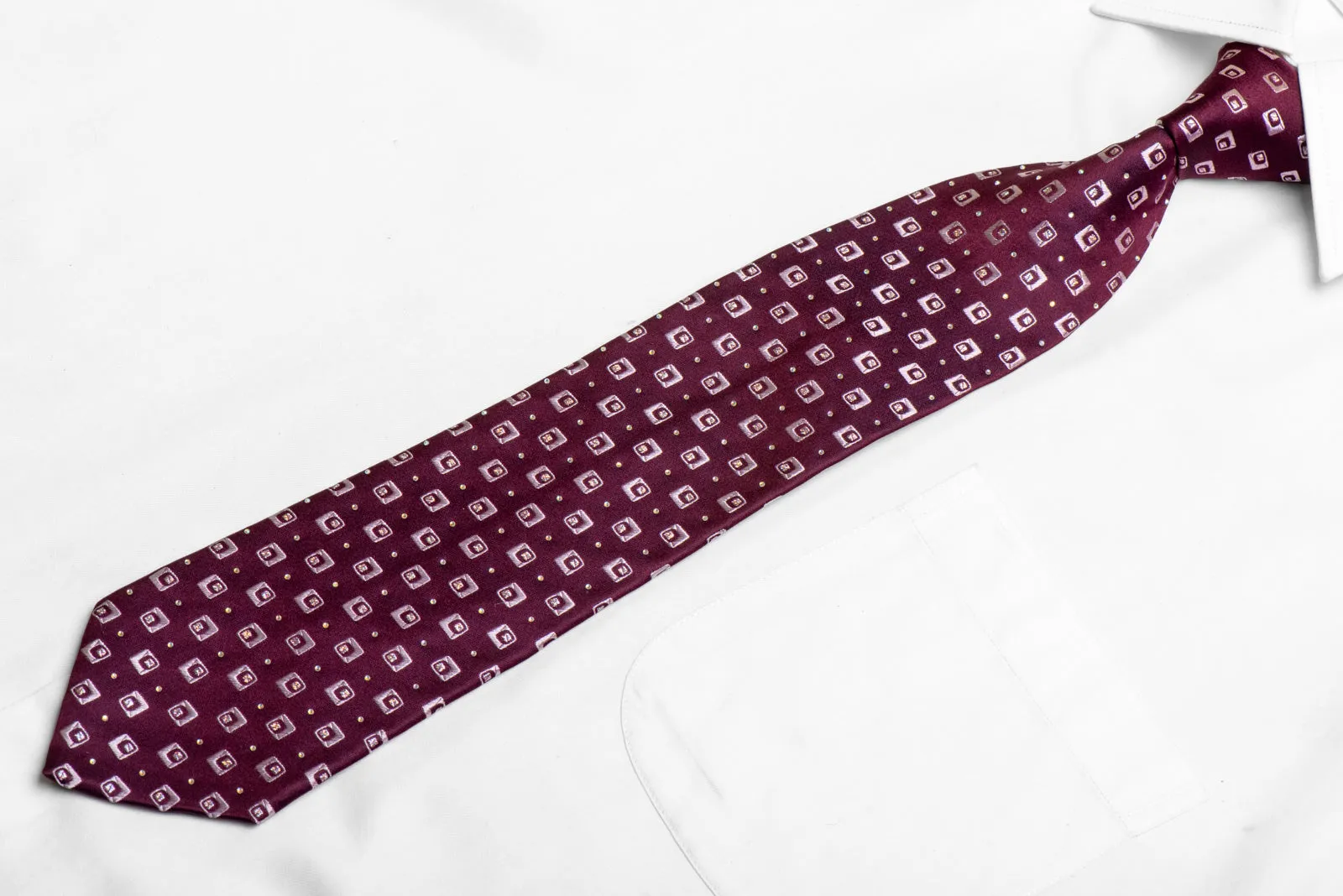 Mauve Geometric On Burgundy Rhinestone Necktie With Silver Sparkles