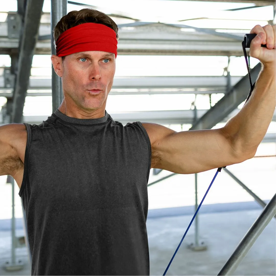 Men's Headbands Cotton Jersey 5" Wide Sports Fitness Yoga Made in the USA Red