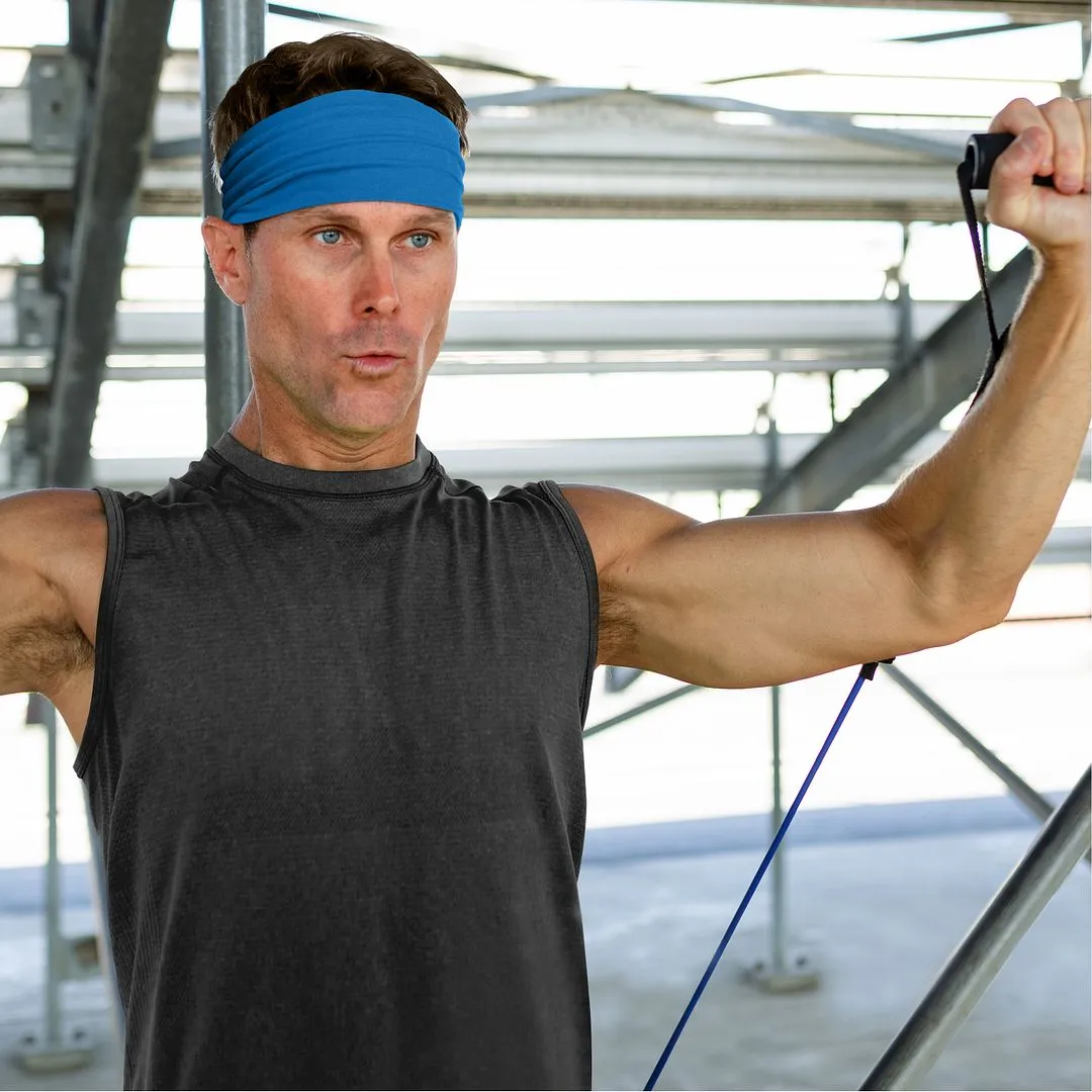 Men's Headbands Cotton Jersey 5" Wide Sports Fitness Yoga Made in the USA Turquoise