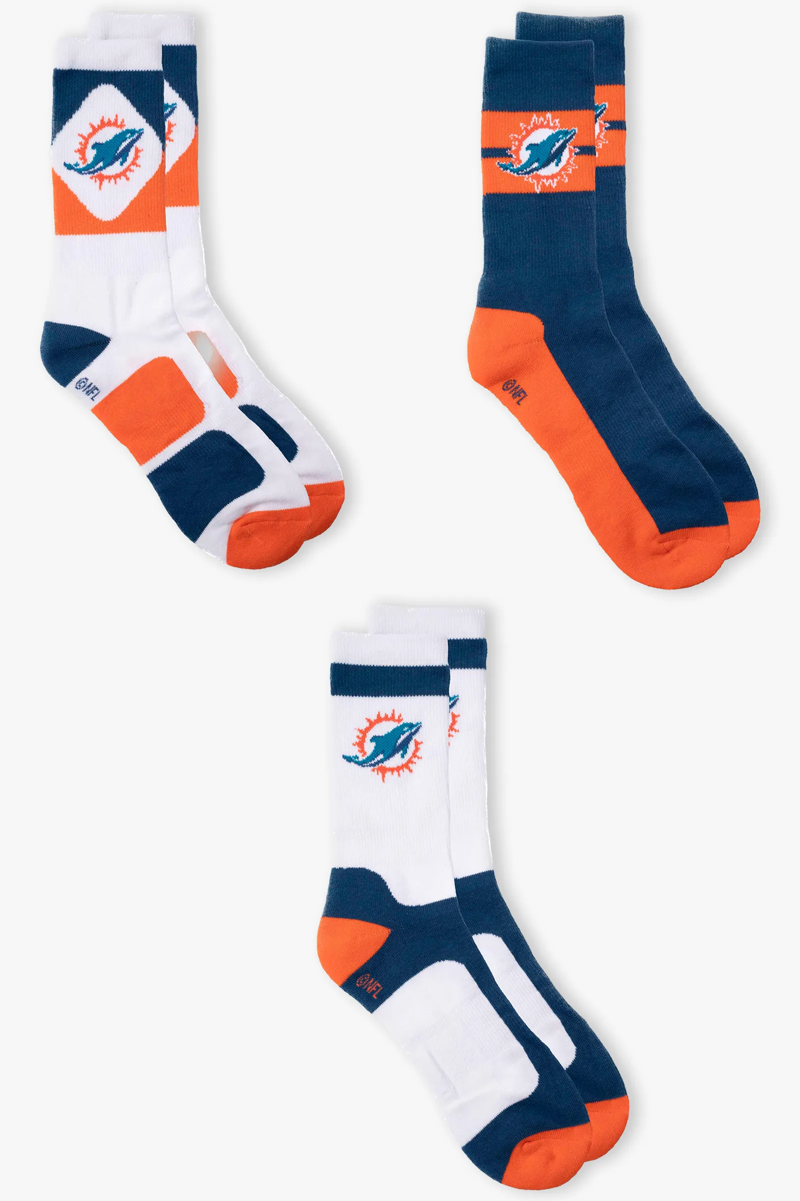 Men's NFL Miami Dolphins 3-Pack Sport Crew Fan Socks