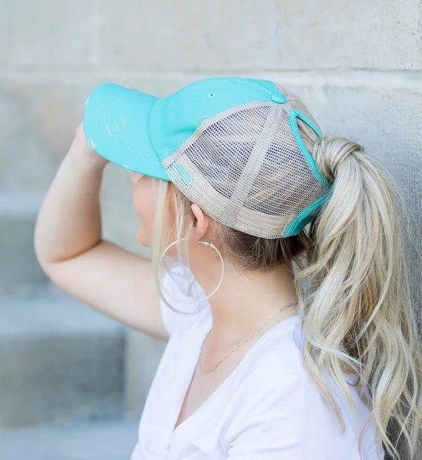 Messy Bun Distressed Cap