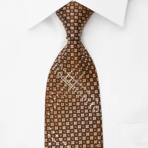 Metro City Rhinestone Necktie Golden Foulard Design On Brown With Silver Sparkles