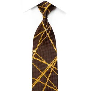 Metro City Rhinestone Silk Necktie Gold Geometric Stripes On Brown