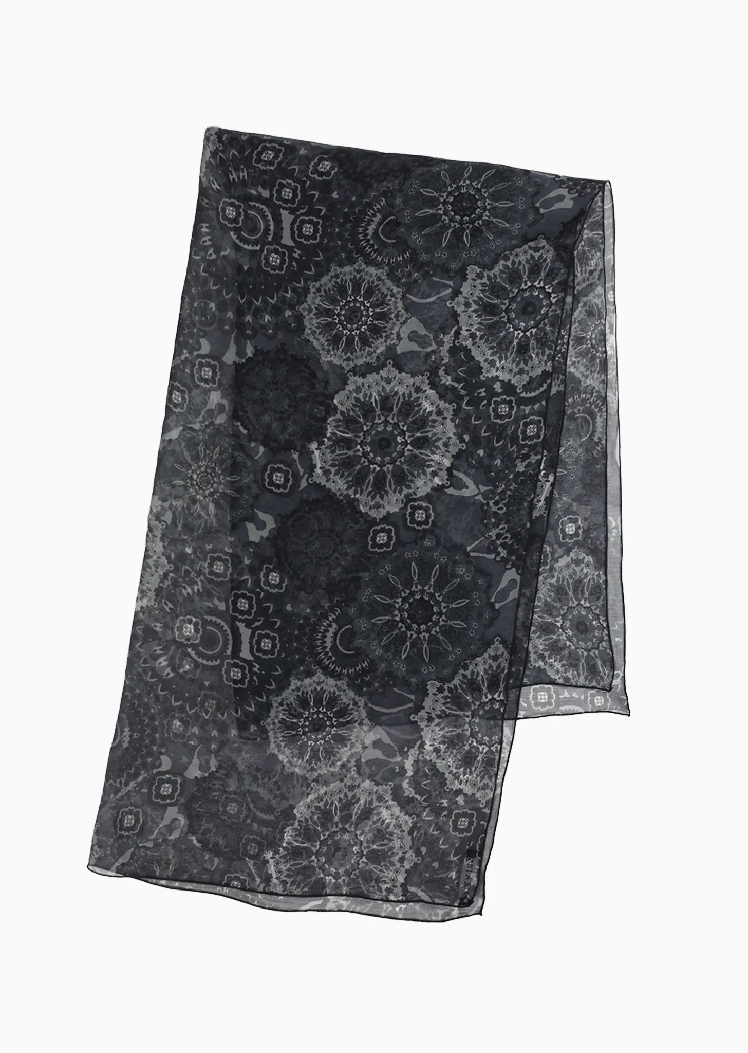 Monochrome Floral Silk Chiffon Scarf