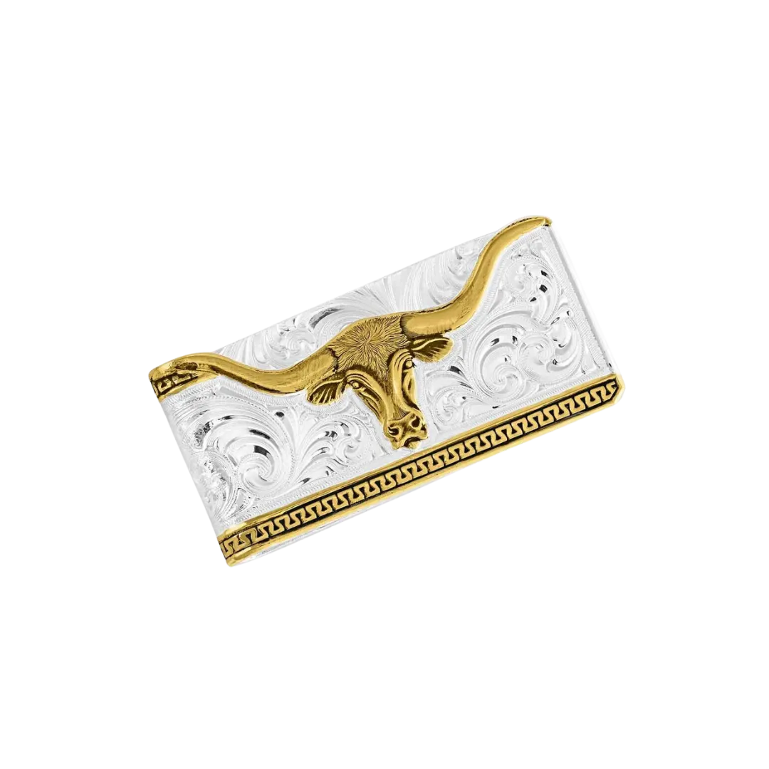 Montana Men's Two-Tone Carved Longhorn Money Clip