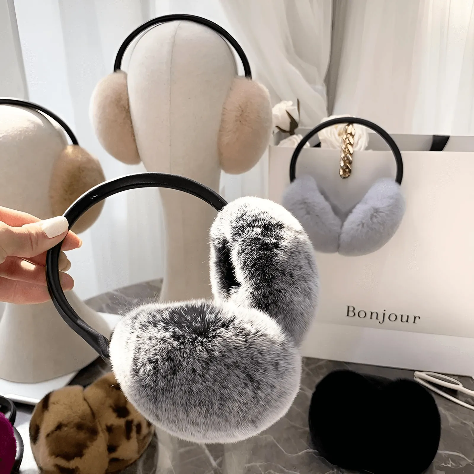 Natural 100% Rex Rabbit Fur Ear Muffs Fashion Women's Winter Real Fur Earmuffs