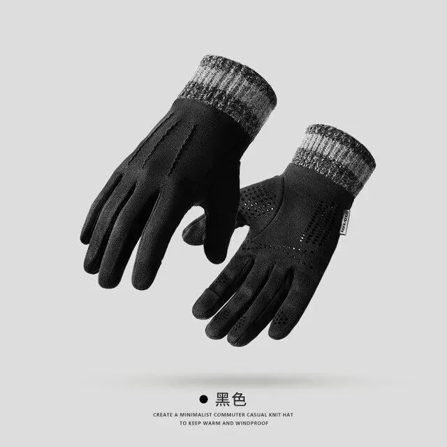 New Winter Warm Suede Men's Gloves for Outdoor Cycling