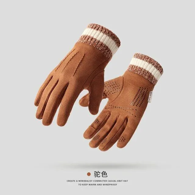 New Winter Warm Suede Men's Gloves for Outdoor Cycling