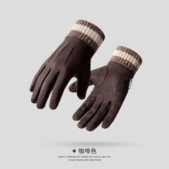 New Winter Warm Suede Men's Gloves for Outdoor Cycling