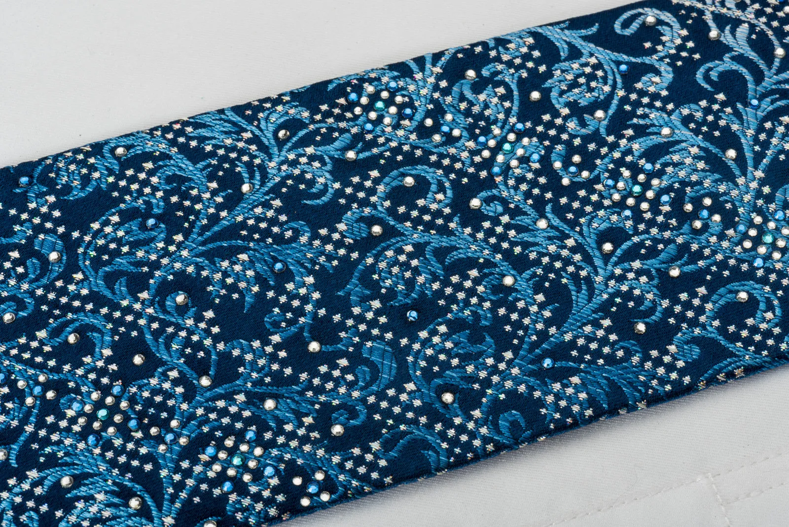 Nicole St Giles Silk Rhinestone Necktie Vines On Blue With Silver Sparkles