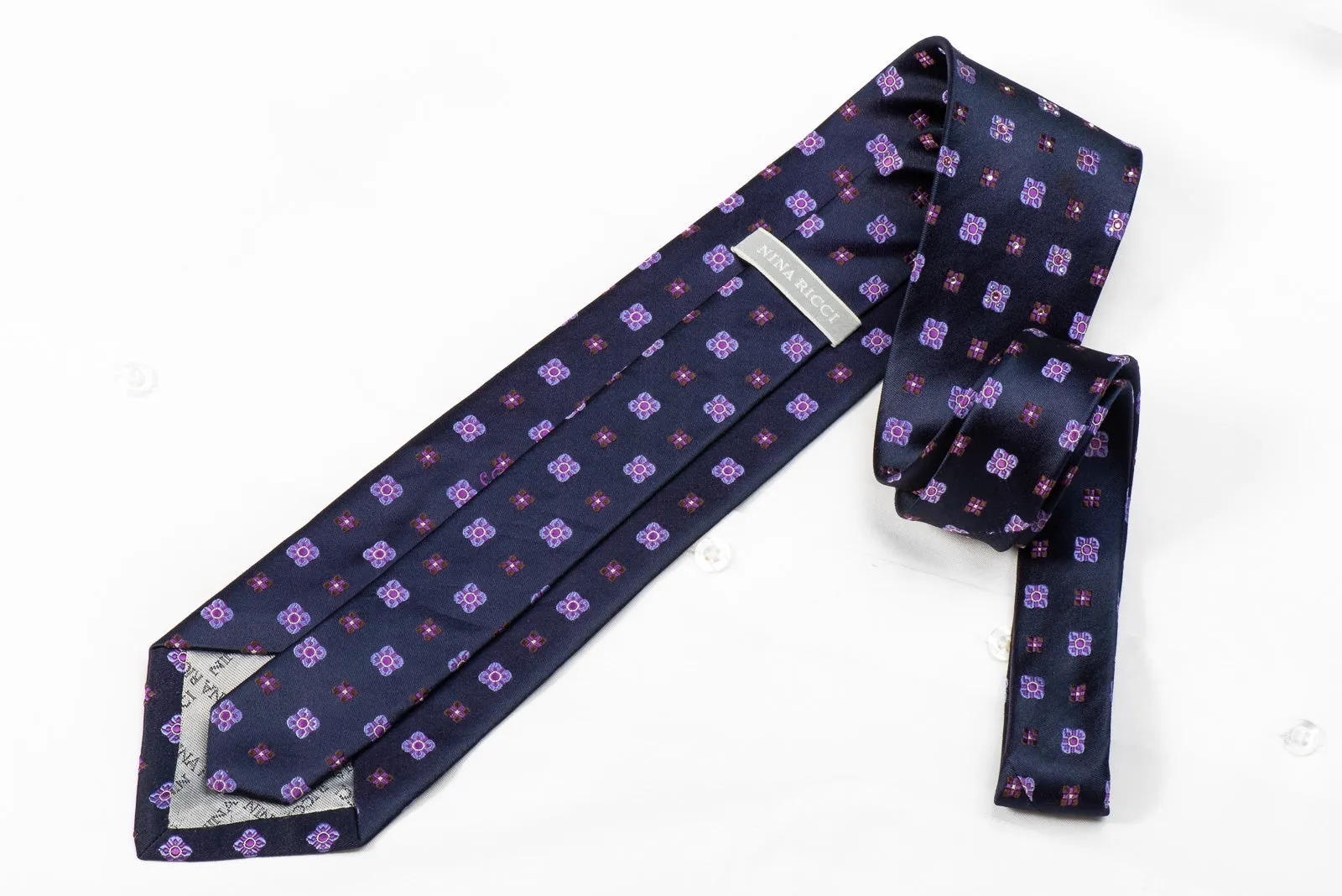 Nina Ricci Men's Crystal Silk Necktie Foulard On Navy Sparkling With Rhinestones