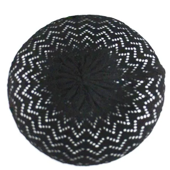 Openwork Chevron Knit Beret in Black