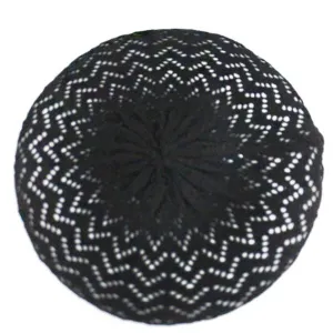 Openwork Chevron Knit Beret in Black