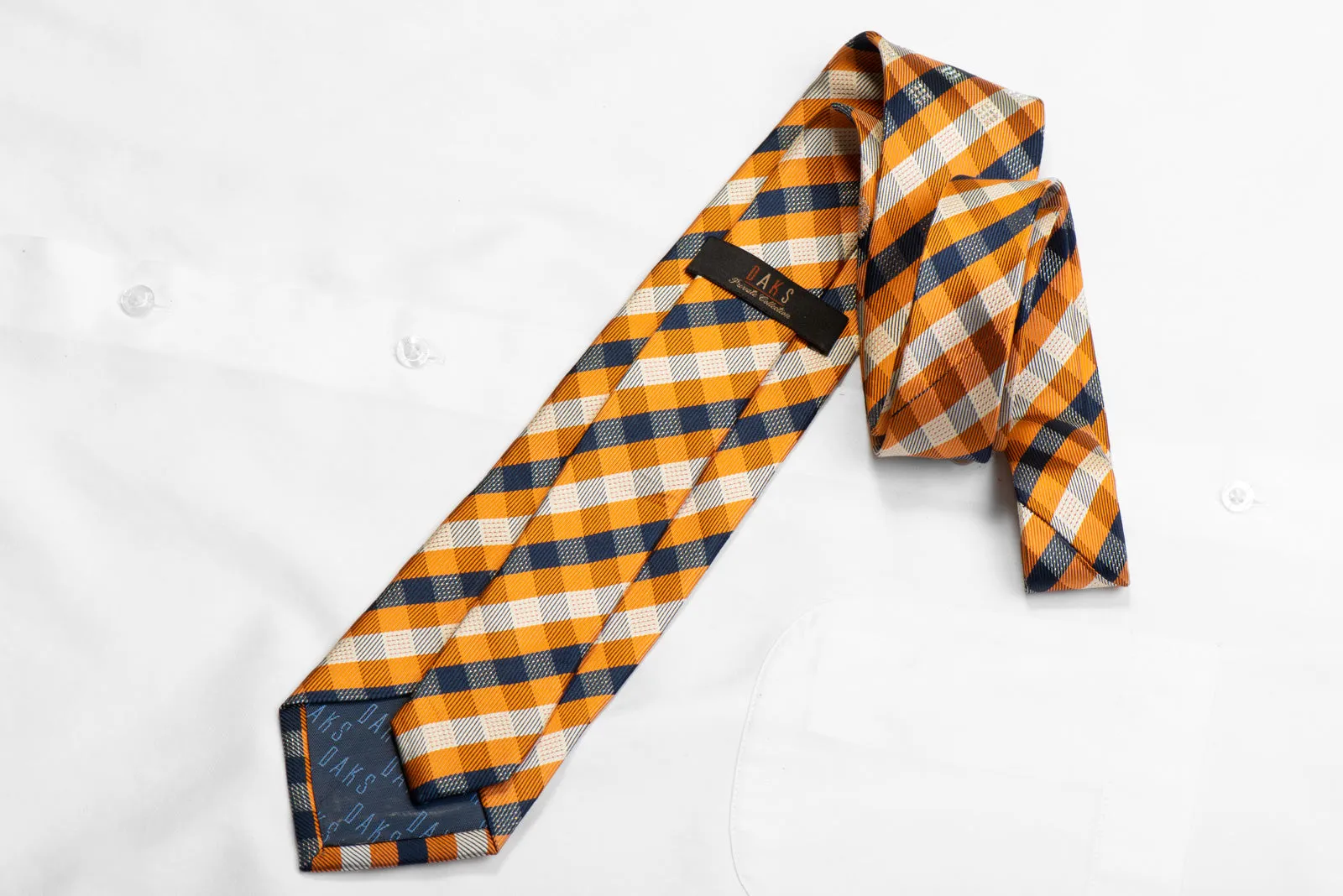 Orange Blue Plaid Silk Necktie Sparkling With Rhinestones