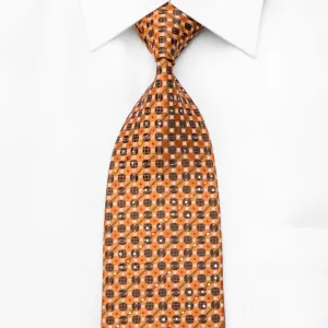 Paco Rabanne Mens Crystal Necktie Orange Brown Geometric With Silver Sparkles