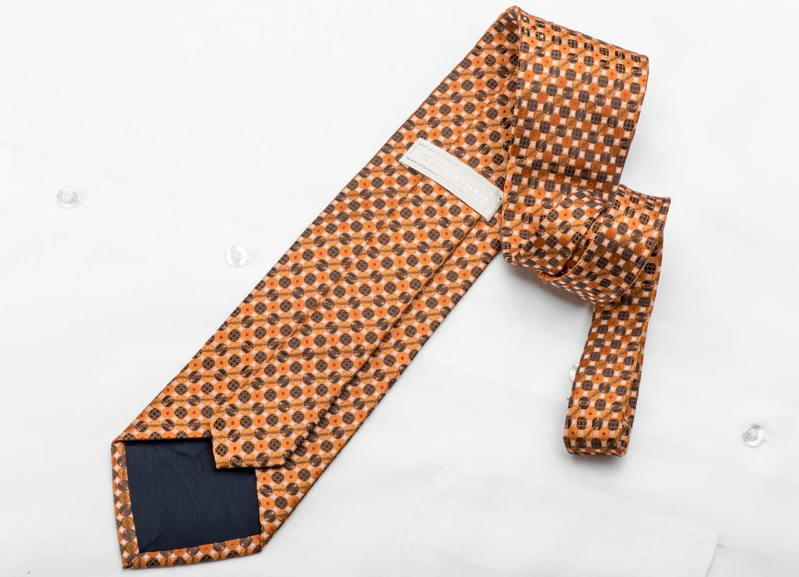 Paco Rabanne Mens Crystal Necktie Orange Brown Geometric With Silver Sparkles