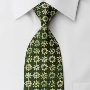 Paco Rabanne Rhinestone Necktie Foulard Floral On Green With Silver Sparkles