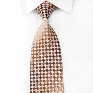 Park Land Men's Crystal Tie Brown Pink Cream Checkered With Silver Sparkles