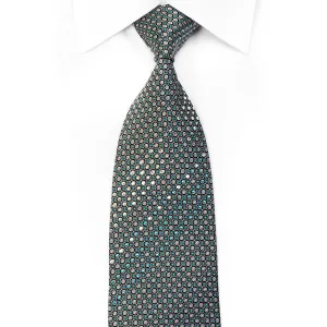 Parkland Men's Crystal Rhinestone Necktie Silver Teal Geometric On Black With Sparkles