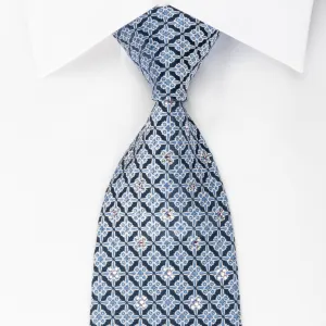 Perry Ellis Silk Rhinestone Necktie Trellis On Blue With Silver Sparkles