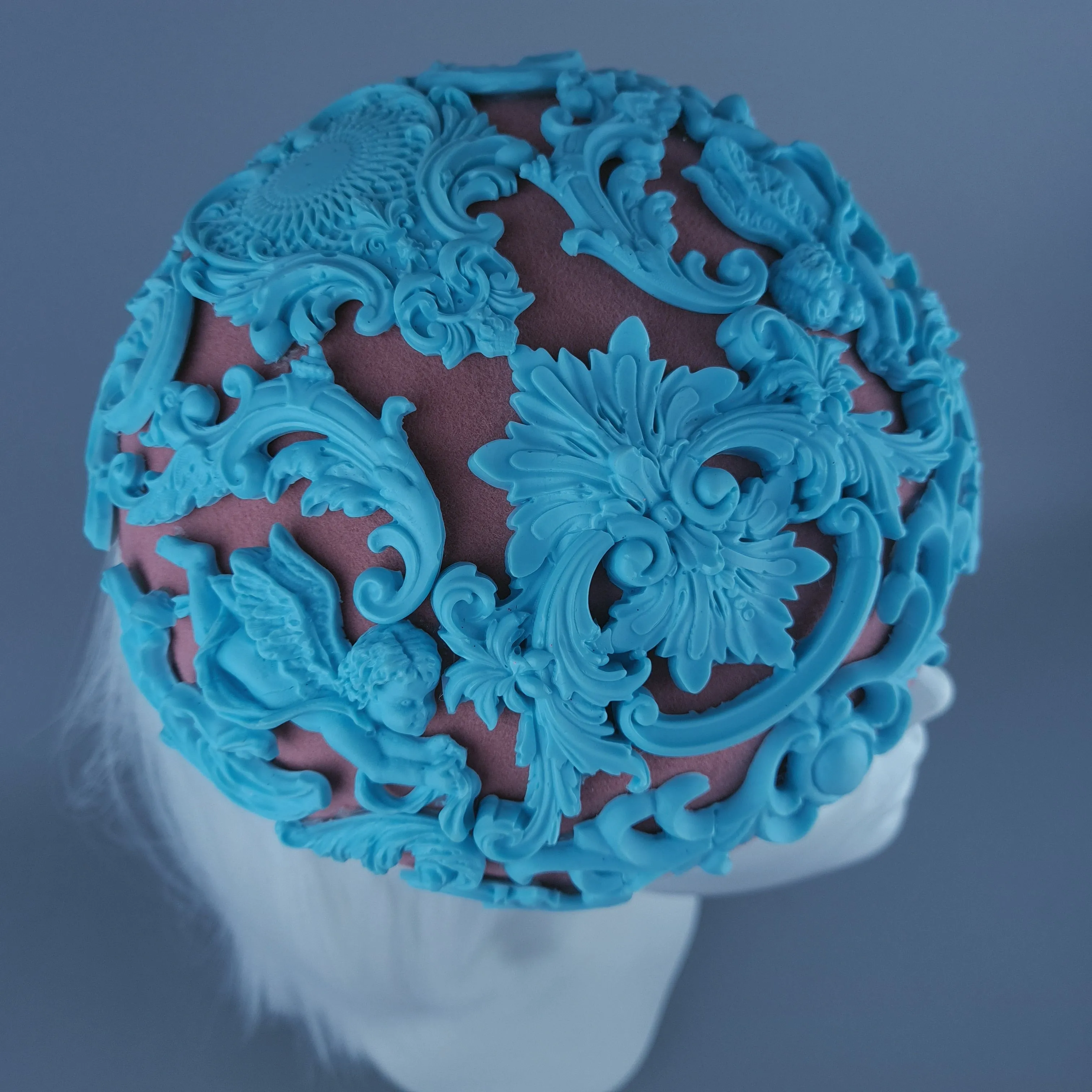 "Ozul" Pastel Blue & Oink Filigree Fascinator Hat