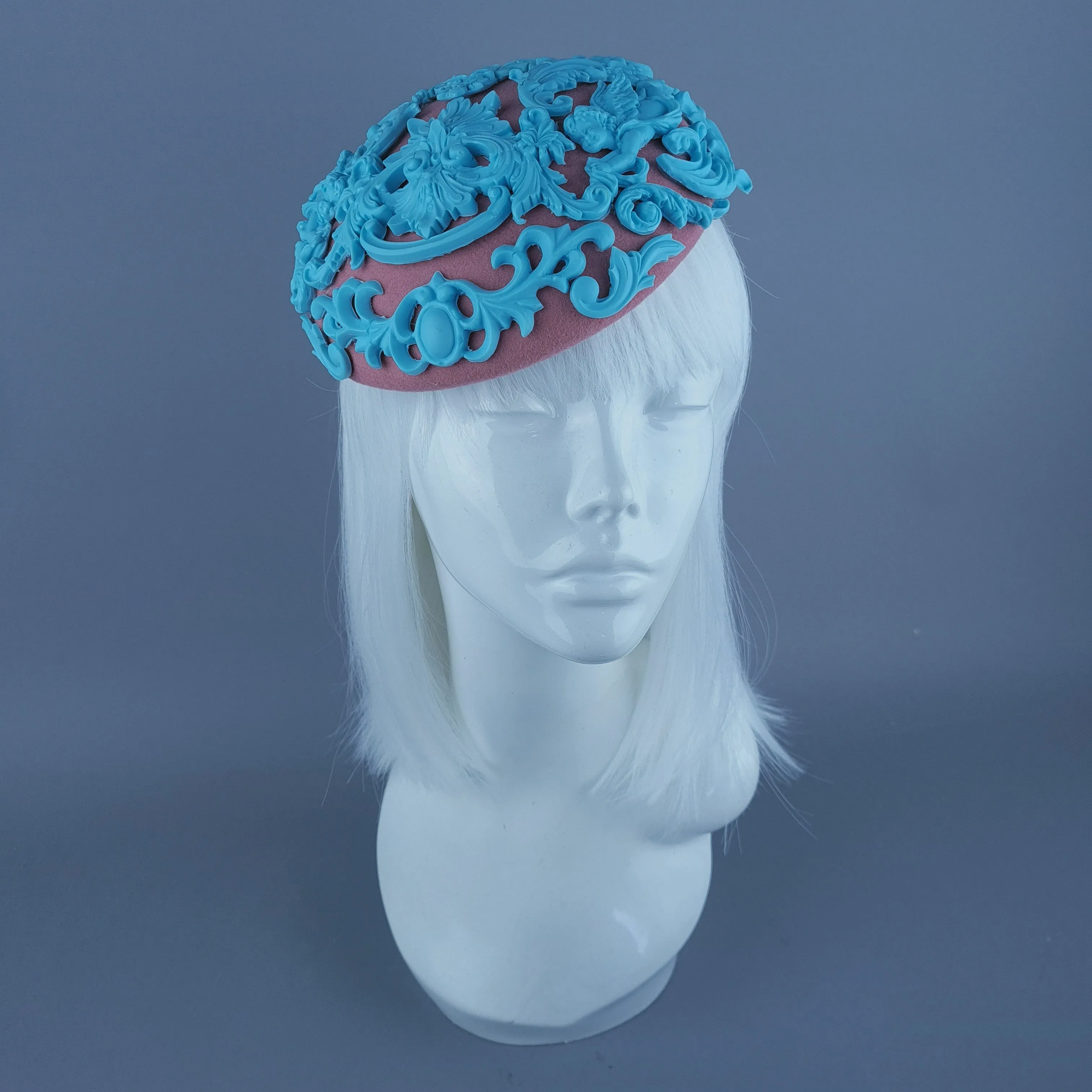 "Ozul" Pastel Blue & Oink Filigree Fascinator Hat