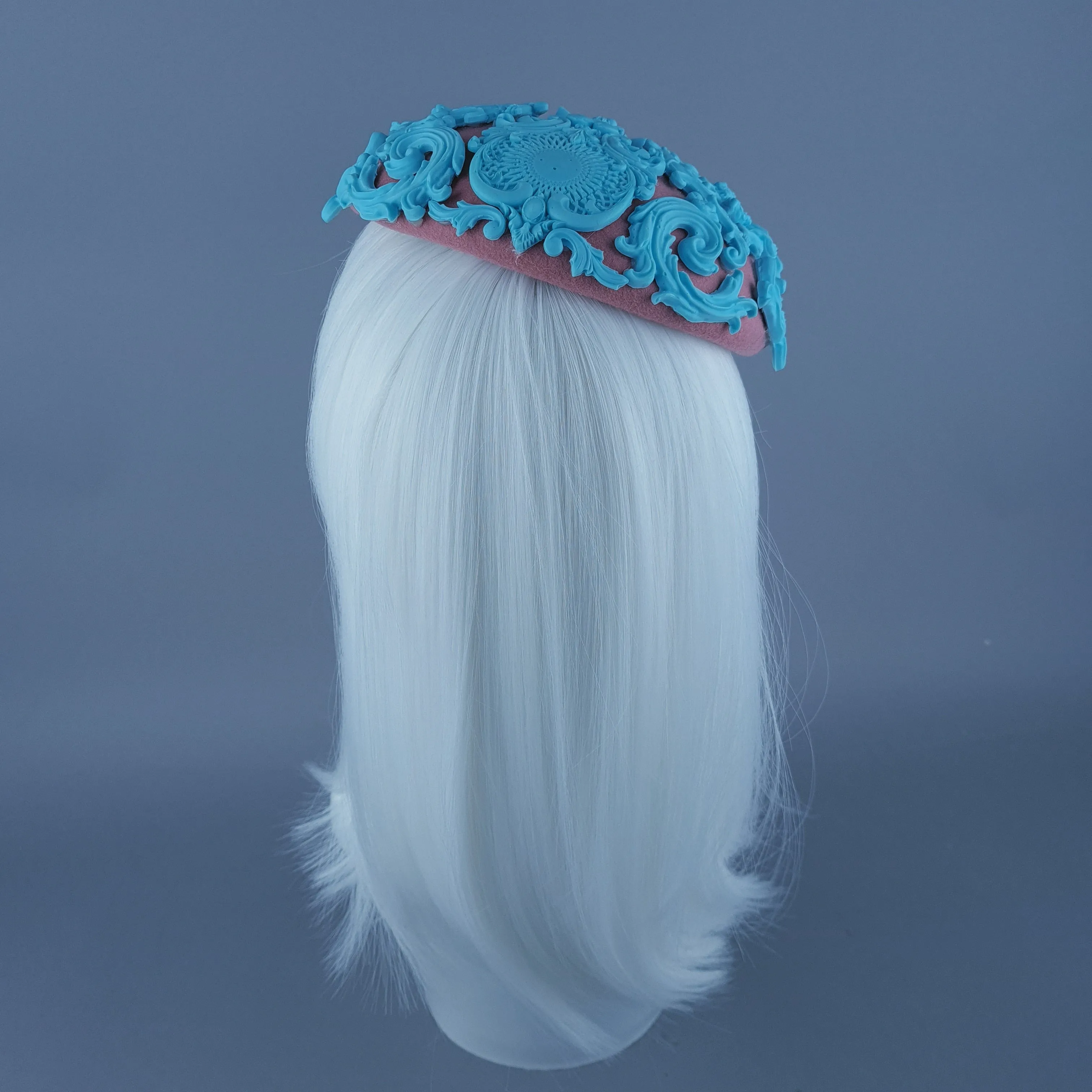 "Ozul" Pastel Blue & Oink Filigree Fascinator Hat