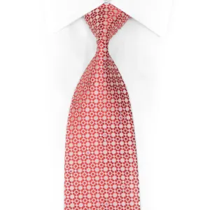 Red Geometric Design On Peach Rhinestone Silk Necktie