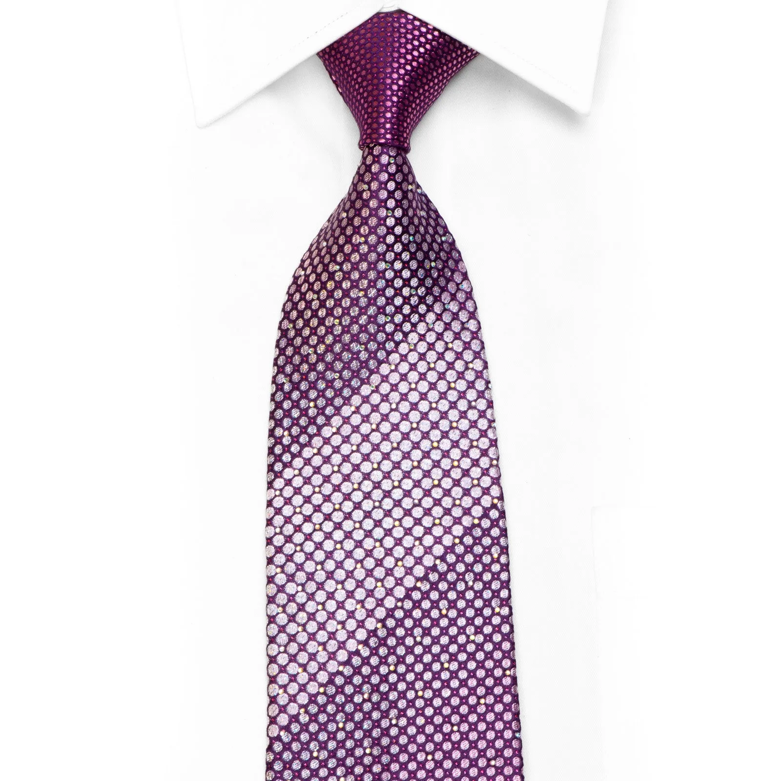 Renoma Rhinestone Silk Tie Geometric Circles On Purple With Sparkles