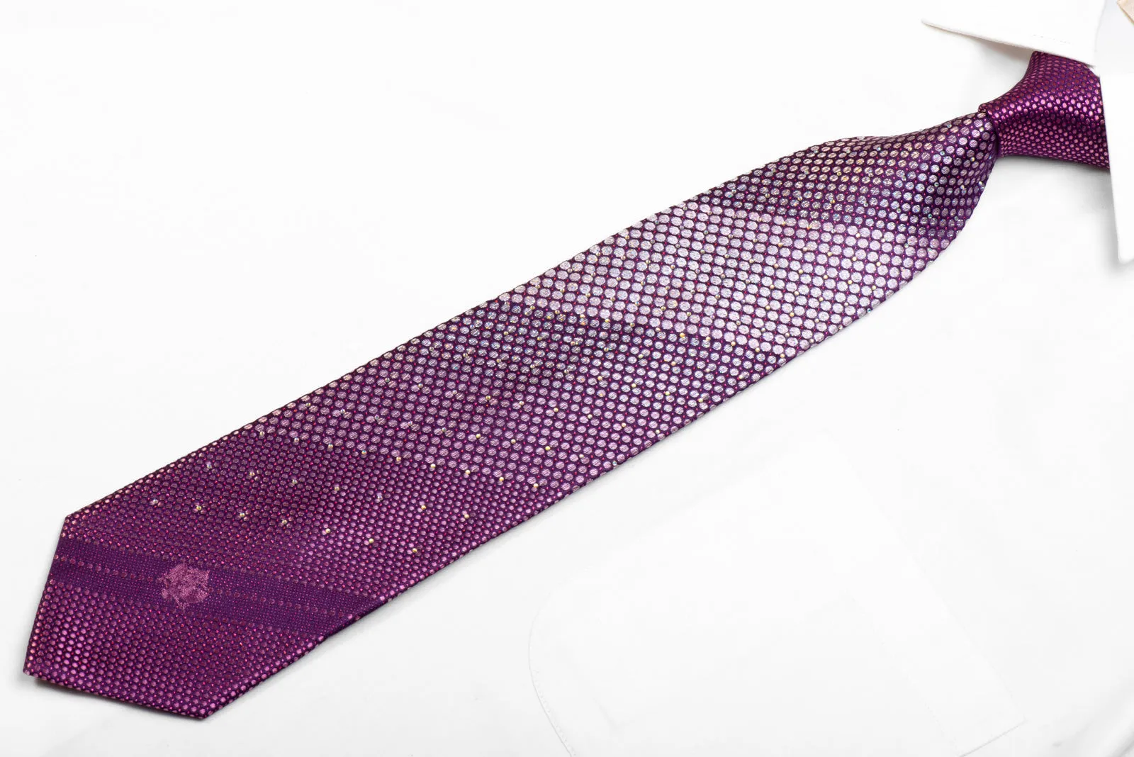 Renoma Rhinestone Silk Tie Geometric Circles On Purple With Sparkles